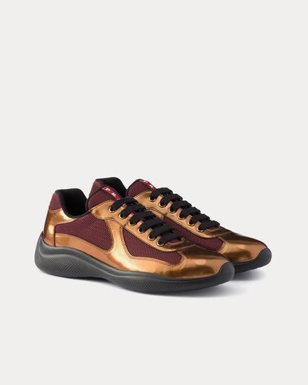 Prada America's Cup Metallic Leather & Bike Fabric Brass / Burgundy Low Top Sneakers - 3