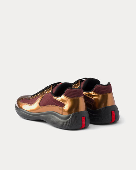 Prada America's Cup Metallic Leather & Bike Fabric Brass / Burgundy Low Top Sneakers - 4