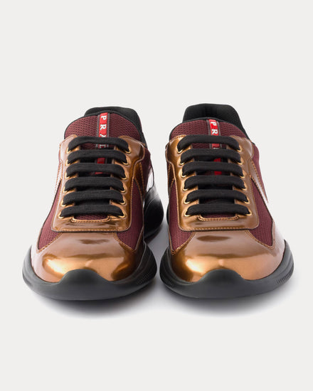 Prada America's Cup Metallic Leather & Bike Fabric Brass / Burgundy Low Top Sneakers - 5