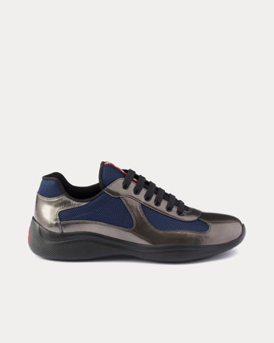 Prada America's Cup Metallic Leather & Bike Fabric Anthracite / Ink Low Top Sneakers