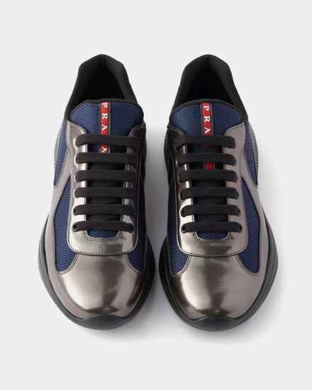 Prada America's Cup Metallic Leather & Bike Fabric Anthracite / Ink Low Top Sneakers - 2