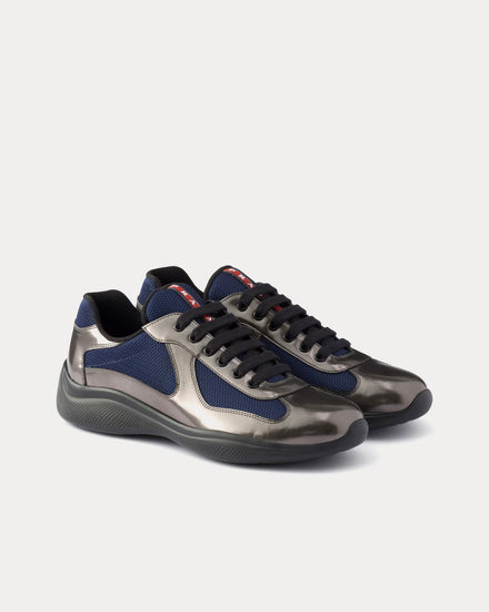 Prada America's Cup Metallic Leather & Bike Fabric Anthracite / Ink Low Top Sneakers - 3