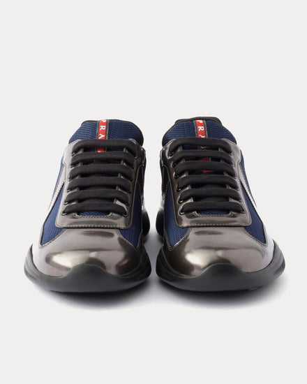 Prada America's Cup Metallic Leather & Bike Fabric Anthracite / Ink Low Top Sneakers - 5