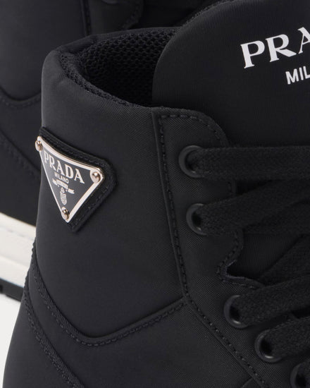 Prada Women's Re-Nylon Gabardine Black High Top Sneakers