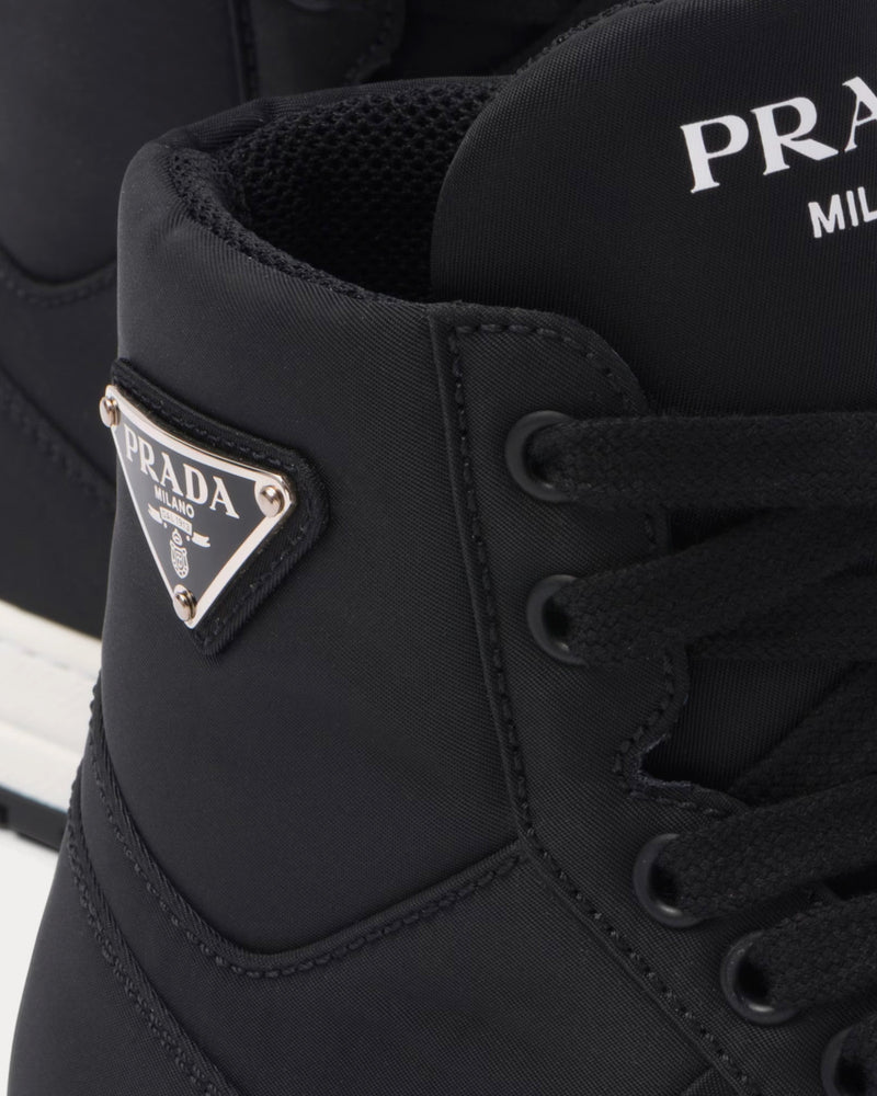 Prada Women's Re-Nylon Gabardine Black High Top Sneakers