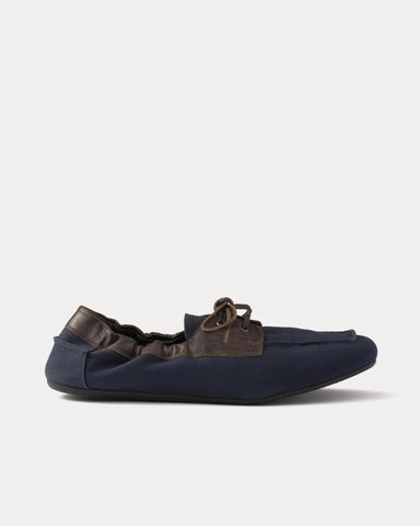 Prada Shuffle Aged Canvas & Leather Baltic Blue Boat Shoes