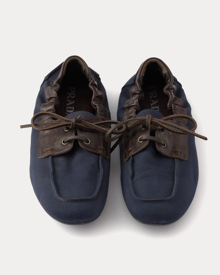 Prada Shuffle Aged Canvas & Leather Baltic Blue Boat Shoes - 2