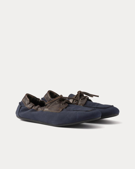 Prada Shuffle Aged Canvas & Leather Baltic Blue Boat Shoes - 3