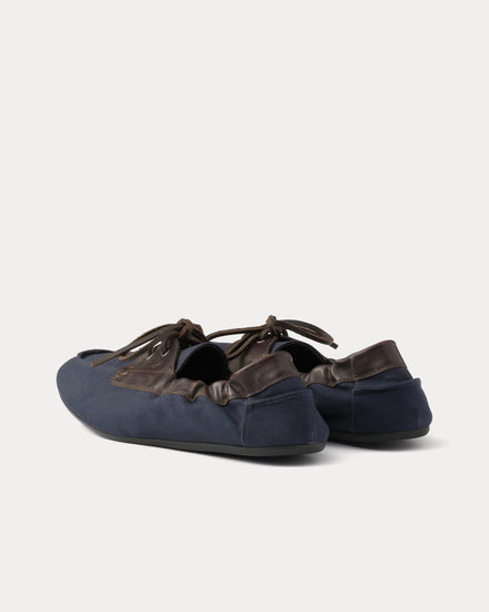 Prada Shuffle Aged Canvas & Leather Baltic Blue Boat Shoes - 4