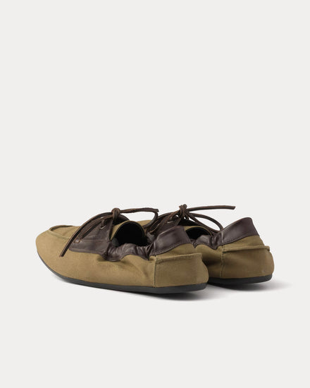 Prada Shuffle Aged Canvas & Leather Forest Green Boat Shoes - 4