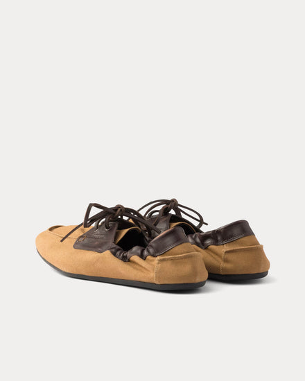 Prada Men's Shuffle Aged Canvas & Leather Tobacco Boat Shoes