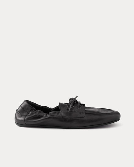 Prada Shuffle Antiqued Leather Laced Black Shoes - 1
