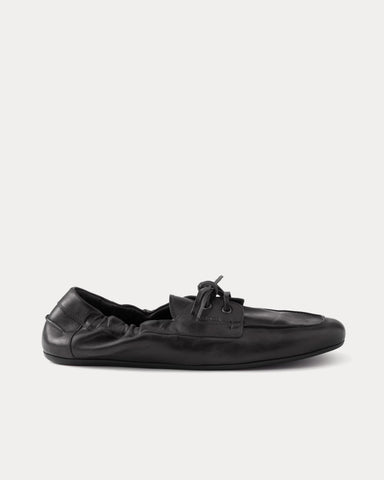 Prada Shuffle Antiqued Leather Laced Black Shoes