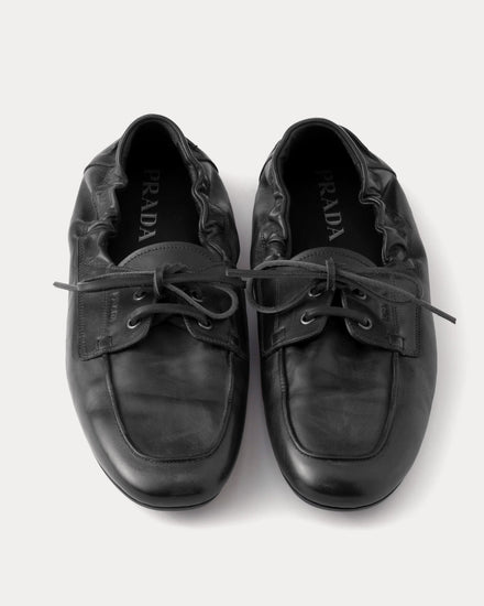 Prada Shuffle Antiqued Leather Laced Black Shoes - 2