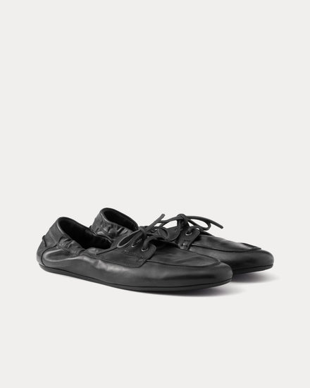 Prada Shuffle Antiqued Leather Laced Black Shoes - 3