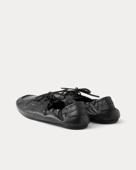 Prada Shuffle Antiqued Leather Laced Black Shoes - 4