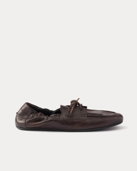 Prada Shuffle Antiqued Leather Laced Dark Brown Shoes - 1