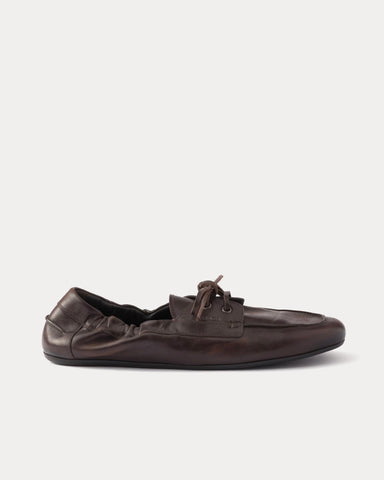 Prada Shuffle Antiqued Leather Laced Dark Brown Shoes