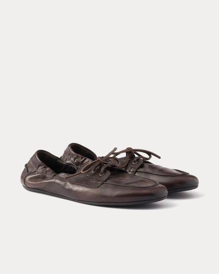 Prada Shuffle Antiqued Leather Laced Dark Brown Shoes - 3