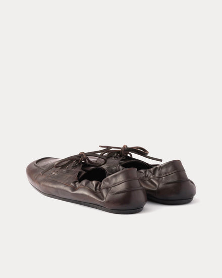 Prada Shuffle Antiqued Leather Laced Dark Brown Shoes - 4