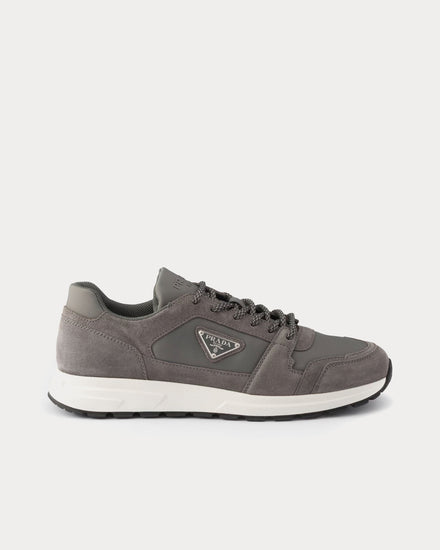 Prada Prax Suede & Re-Nylon Gravel Grey Low Top Sneakers - 1