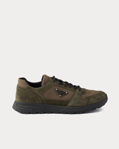 Prada Prax Suede & Re-Nylon Selva Green Low Top Sneakers