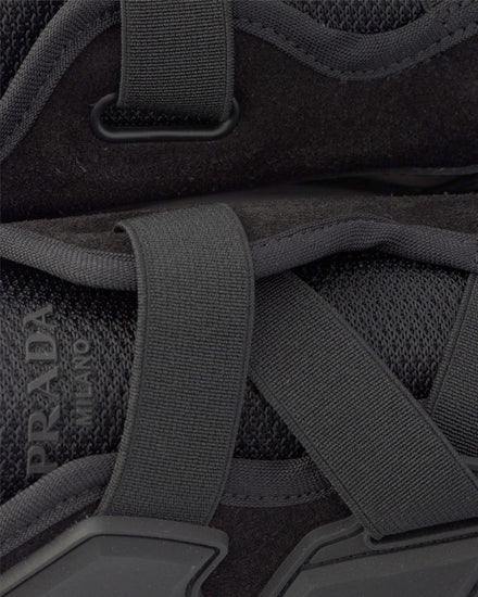 Prada Speedrock Technical Mesh & Leather Black Slip On Sneakers - 5