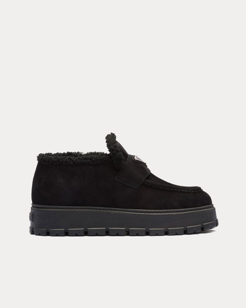 Prada Women's Suede Loafer Black Booties
