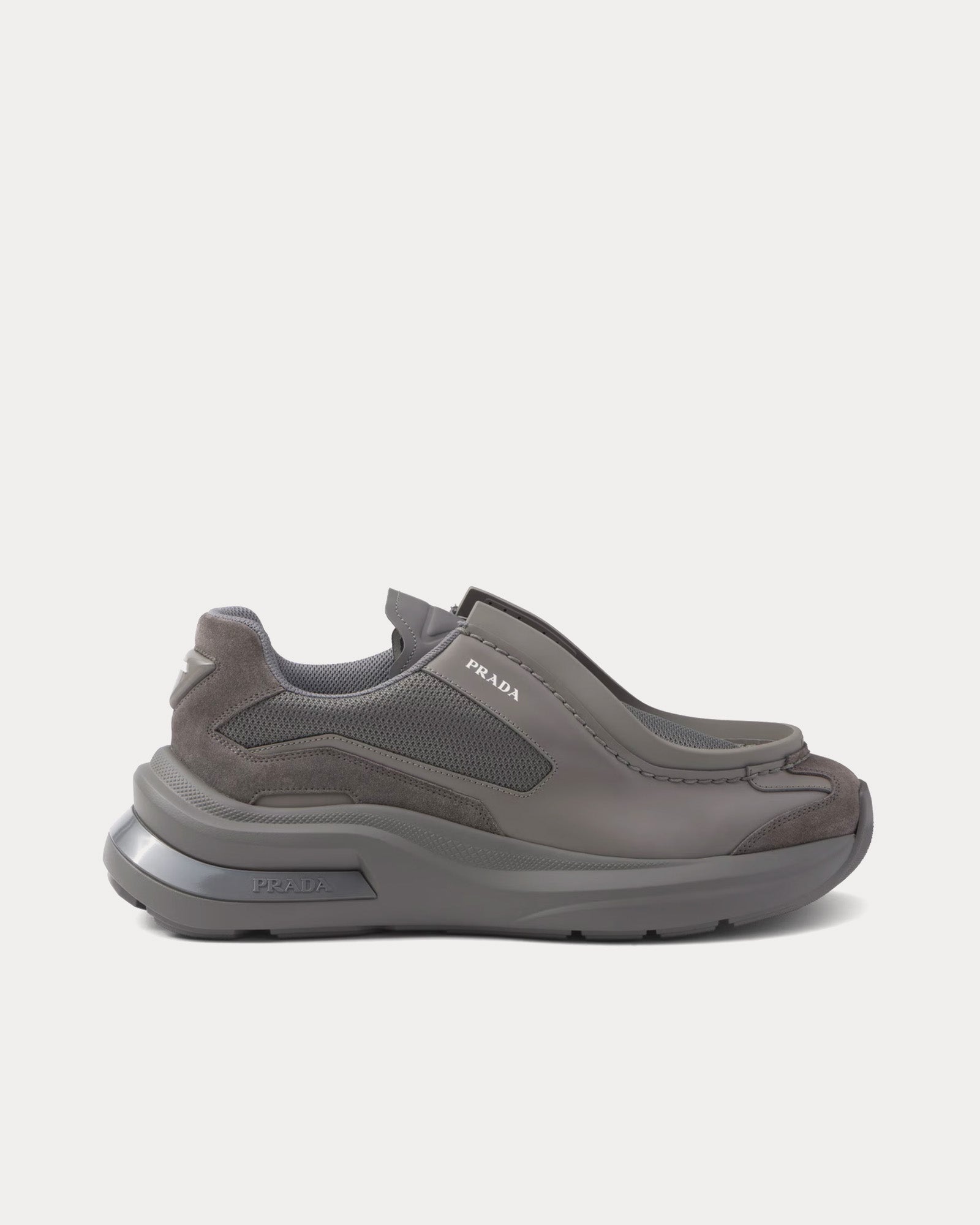 Prada - Systeme Brushed Leather with Bike Fabric & Suede Elements Marble Grey Low Top Sneakers