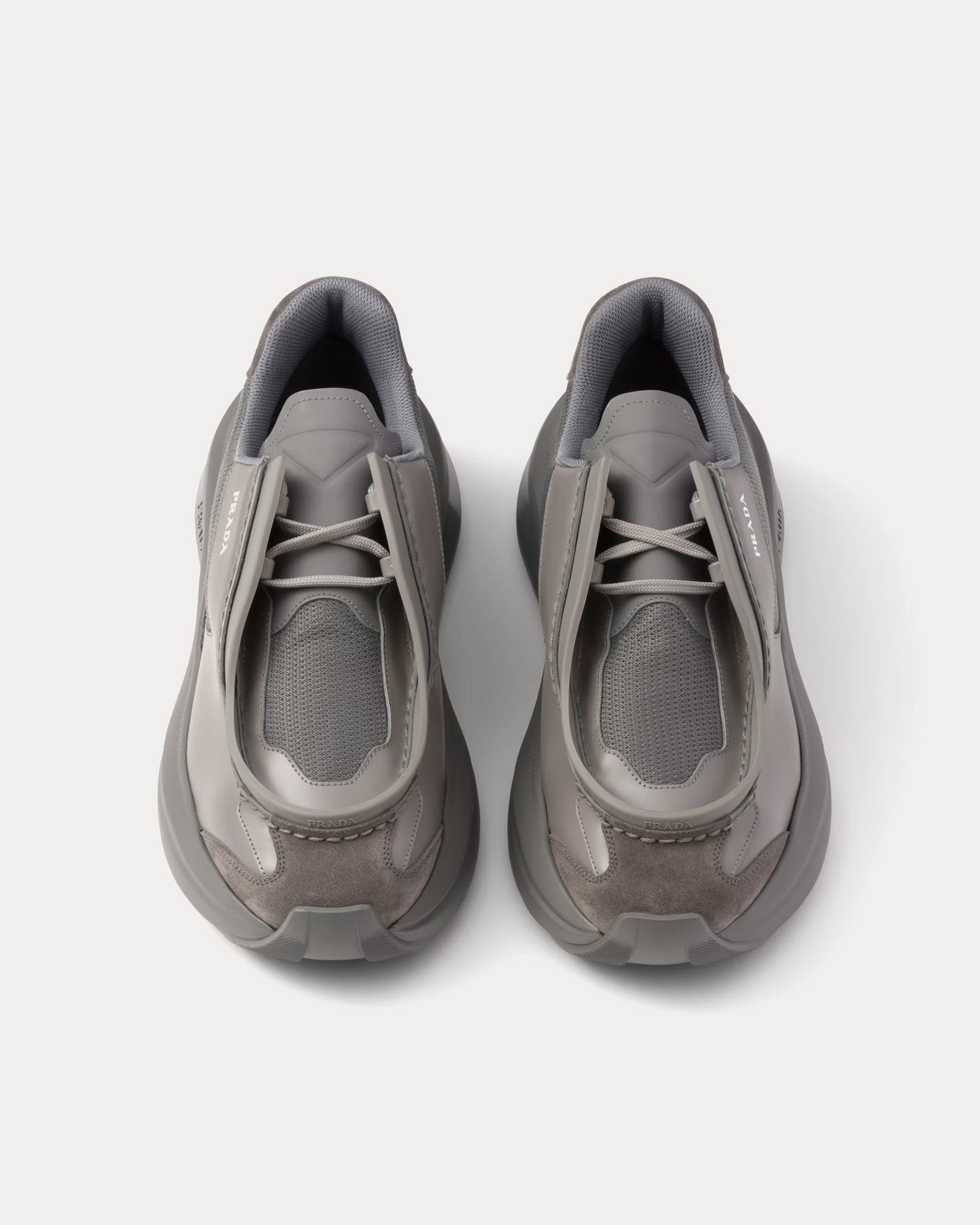 Prada - Systeme Brushed Leather with Bike Fabric & Suede Elements Marble Grey Low Top Sneakers