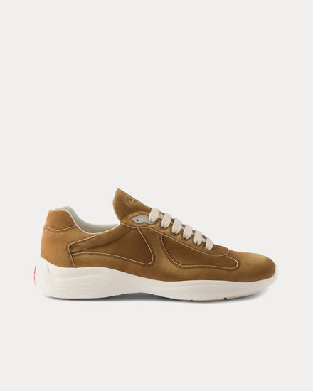 Prada America's Cup Suede Cinnamon Low Top Sneakers - 1