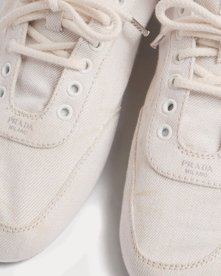 Prada Collapse Denim White Low Top Sneakers - 5