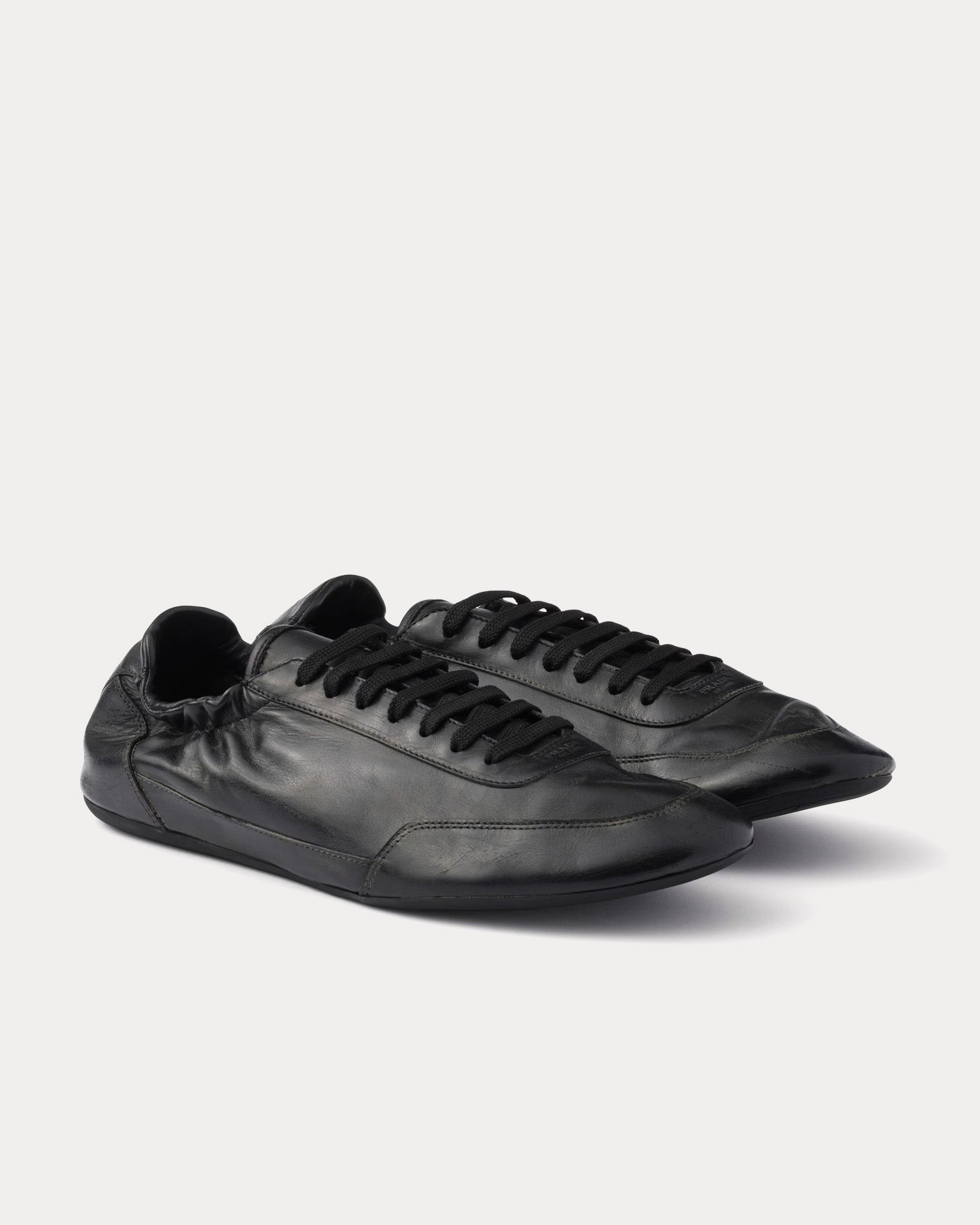 Prada Men's Collapse Leather Black Low Top Sneakers & Trainers