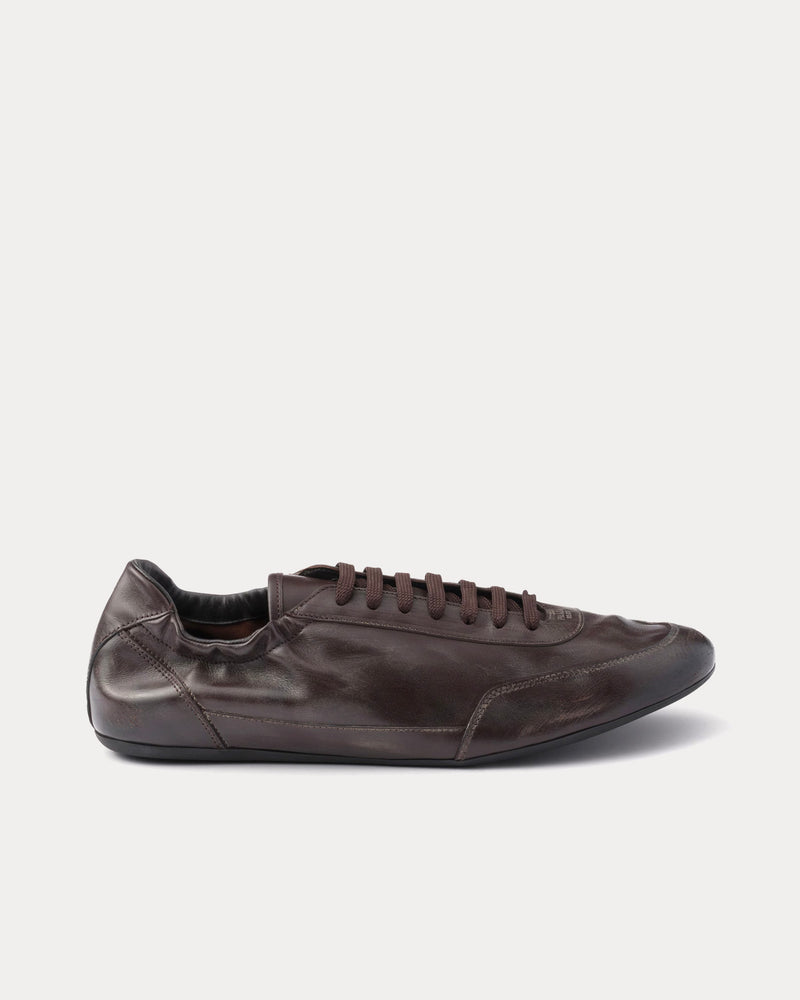 Prada Collapse Leather Dark Brown Low Top Sneakers - 1