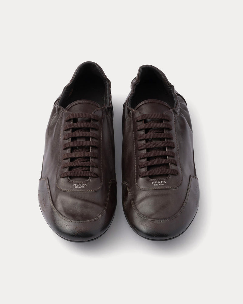 Prada Collapse Leather Dark Brown Low Top Sneakers - 2
