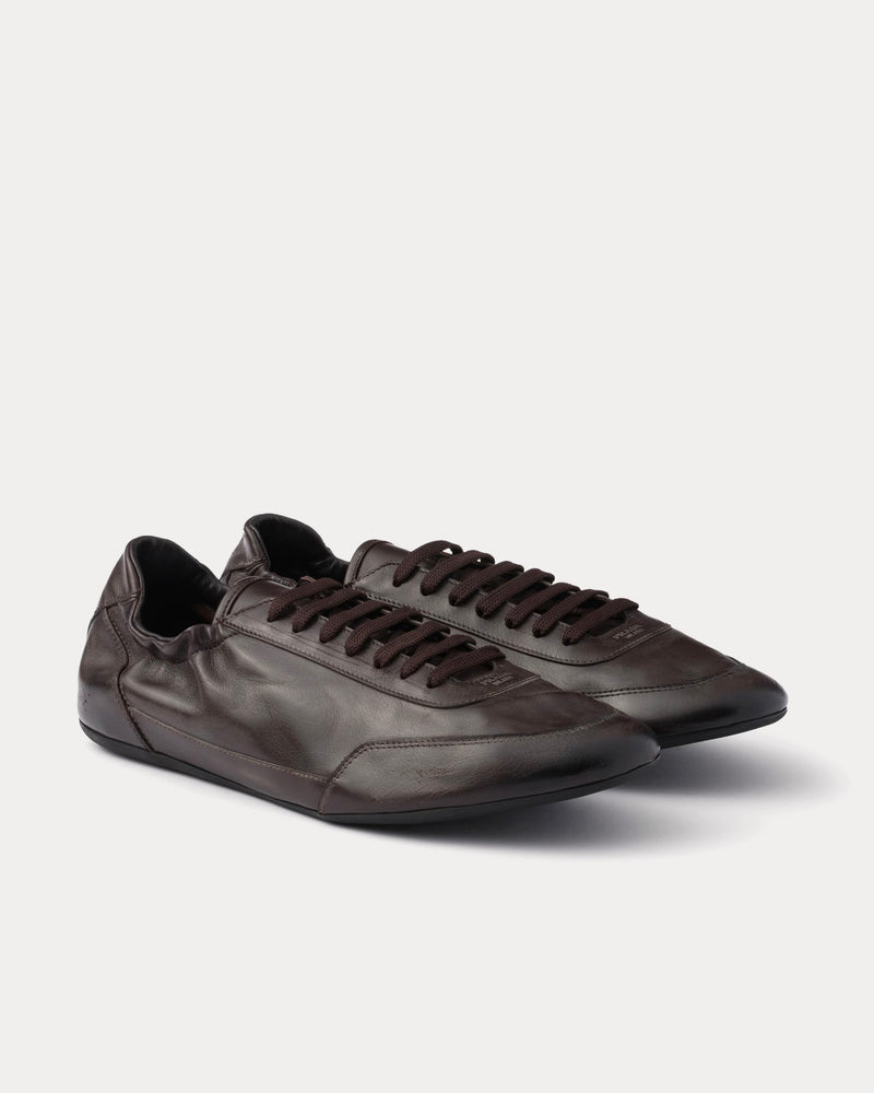 Prada Collapse Leather Dark Brown Low Top Sneakers - 3