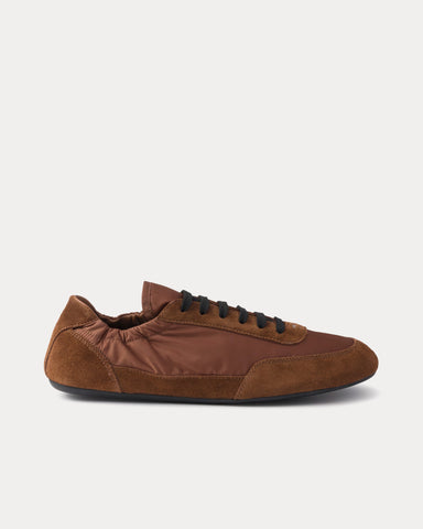 Prada Collapse Re-Nylon & Suede Palisander Low Top Sneakers