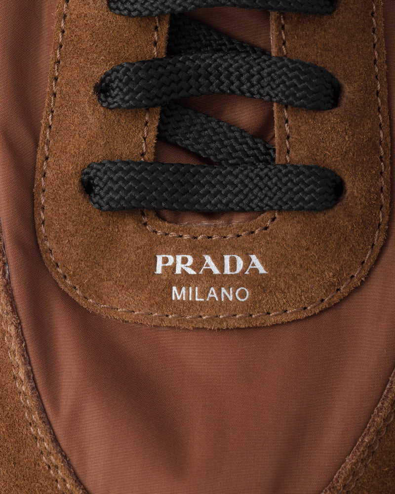 Prada Collapse Re-Nylon & Suede Palisander Low Top Sneakers - 5