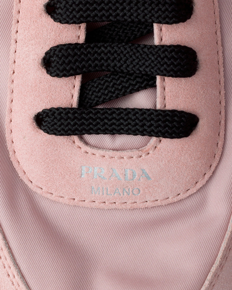 Prada Collapse Re-Nylon & Suede Peach Low Top Sneakers - 5