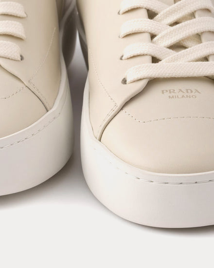 Prada Court Leather Chalk White Low Top Sneakers - 5