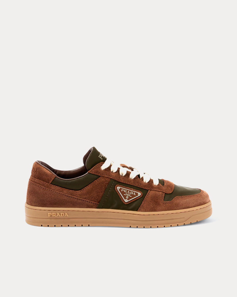 Prada Men's Downtown Delavé Suede & Re-Nylon Brown Low Top Sneakers