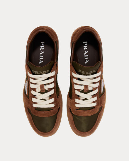 Prada Men's Downtown Delavé Suede & Re-Nylon Brown Low Top Sneakers