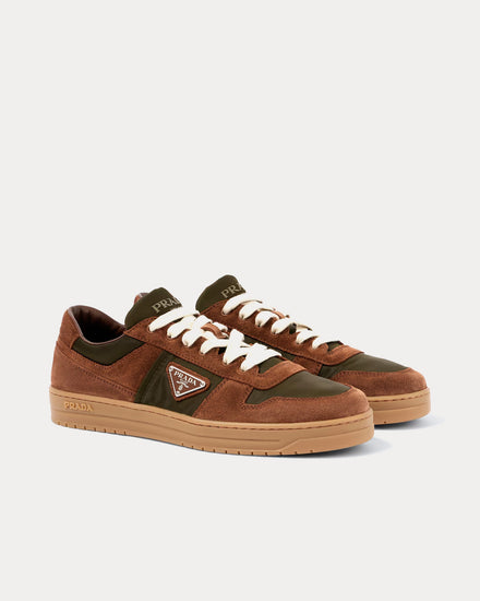 Prada Downtown Delavé Suede & Re-Nylon Brown Low Top Sneakers - 3