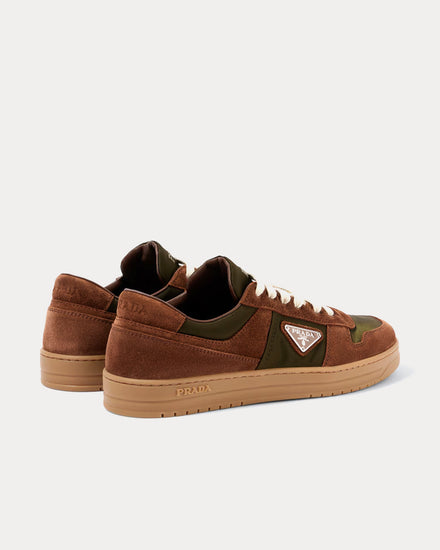 Prada Men's Downtown Delavé Suede & Re-Nylon Brown Low Top Sneakers