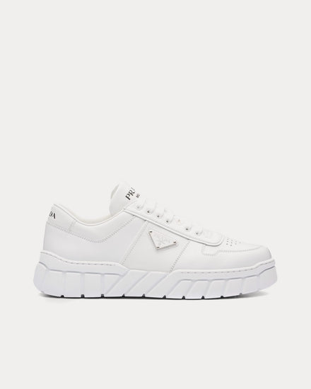 Prada Leather with Geometric Tread White Low Top Sneakers - 1