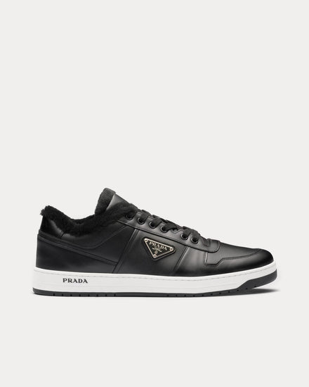 Prada Men's Downtown Leather & Shearling Black Low Top