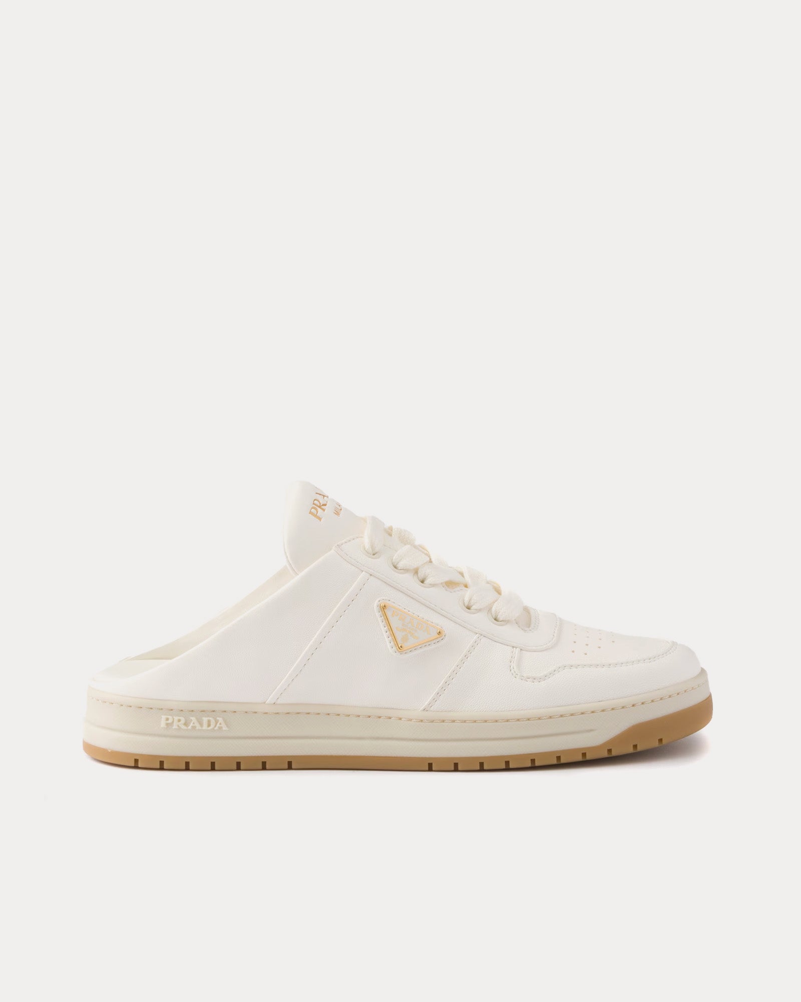 Prada Women's Nappa Leather Ivory Sneaker Mules
