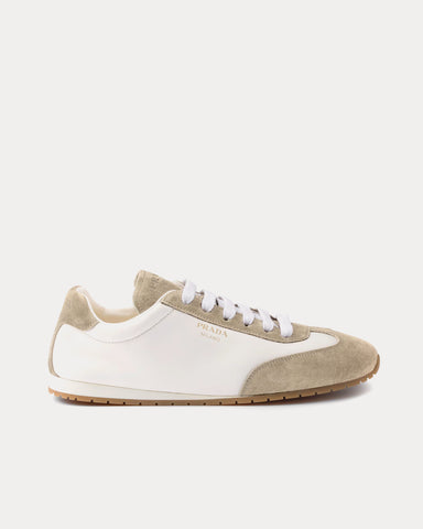 Prada Nappa Leather & Suede Ivory / Pumice Grey Low Top Sneakers