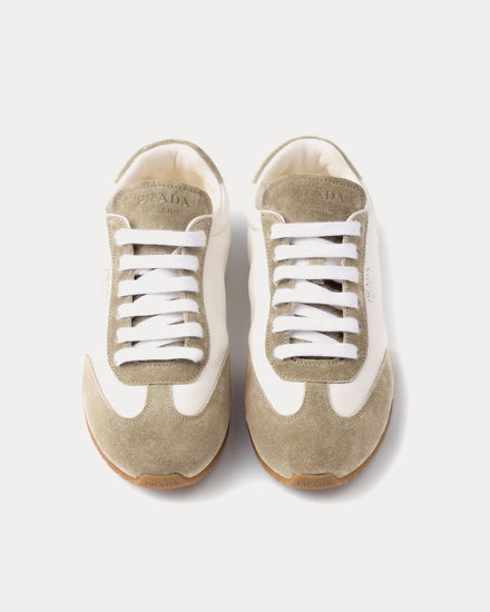 Prada Nappa Leather & Suede Ivory / Pumice Grey Low Top Sneakers - 2
