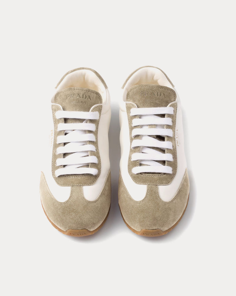 Prada Nappa Leather & Suede Ivory / Pumice Grey Low Top Sneakers - 2